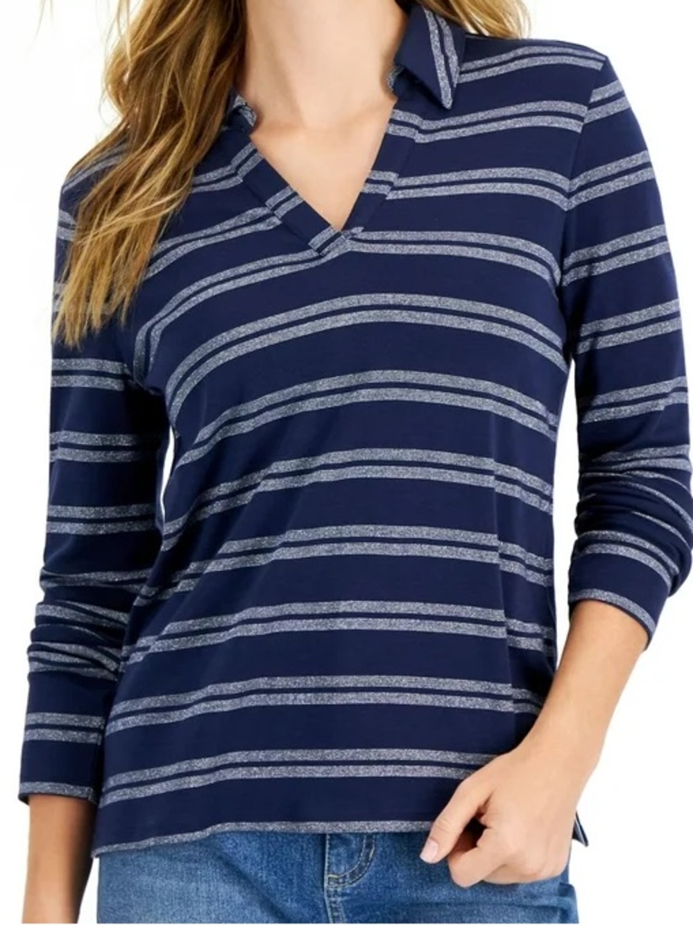 Charter Club Striped Split Neck Top